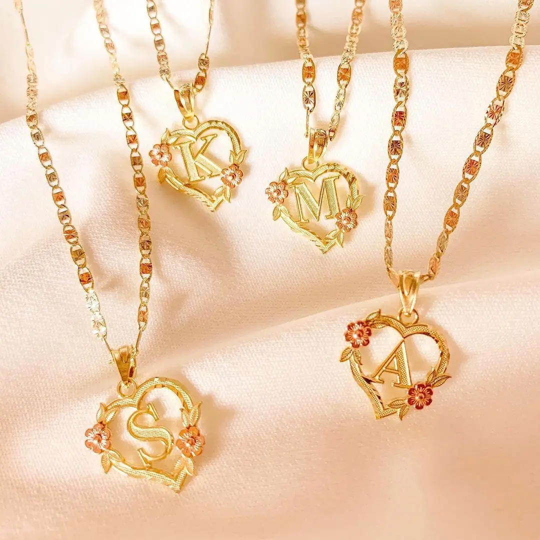 

SY OEM/ODM 2022 Best Gift Gold Plated Jewelry 26 Initials Personality Flower Enamel Heart Necklace, Gold/silver/rose gold