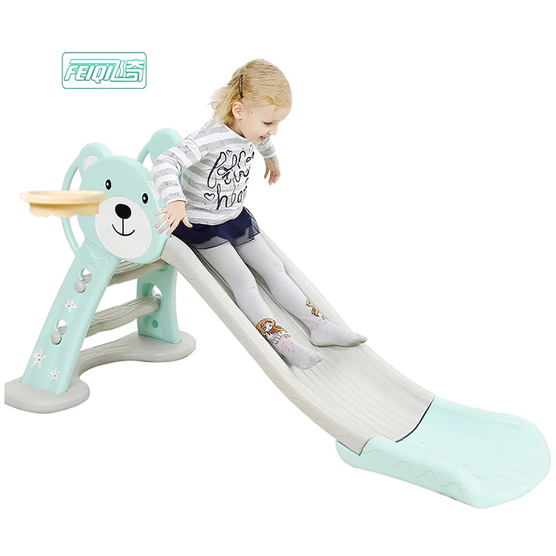 

Factory Children indoor kids baby plastic sport toy bear slide for baby, Turquoise plastic slide