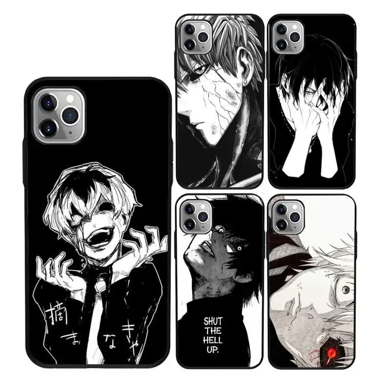 

Funny Anime Tokyo Ghouls silicone phone cover for iPhone 12 11Pro Max 11 X XS XR XS MAX 8plus 8 7plus 7 6plus 6 5 5E case, Black