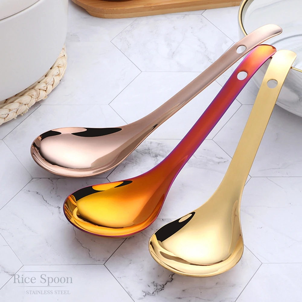 

304 Stainless Steel Soup Ladle Rice Serving Spoon Gold kitchen Cooking spoon Table Spoon Cooking Utensil