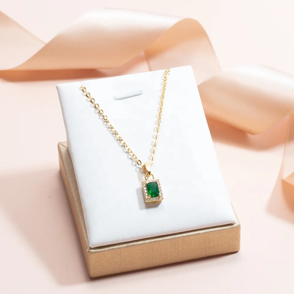 

Emerald pendant gorgeous high quality texture chain 18k real gold plated necklace for women jewelry