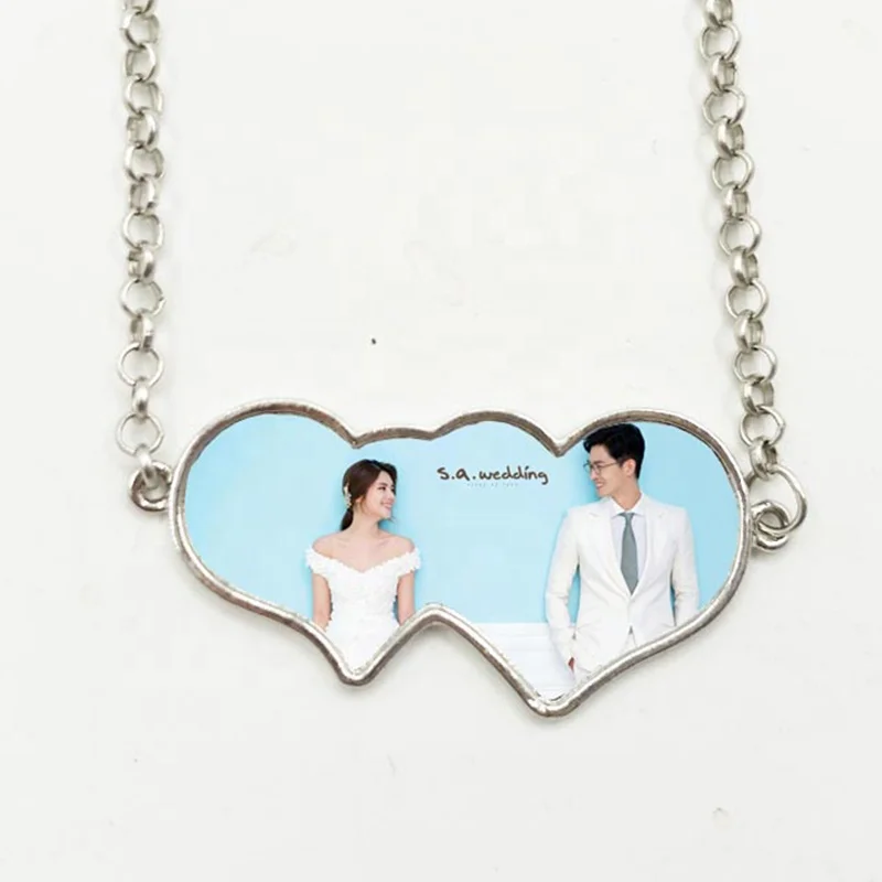 

High Quality Customized Photo Jewelry Sublimation Blank Double Heart Necklace For Valentine's Day Gifts, Silver