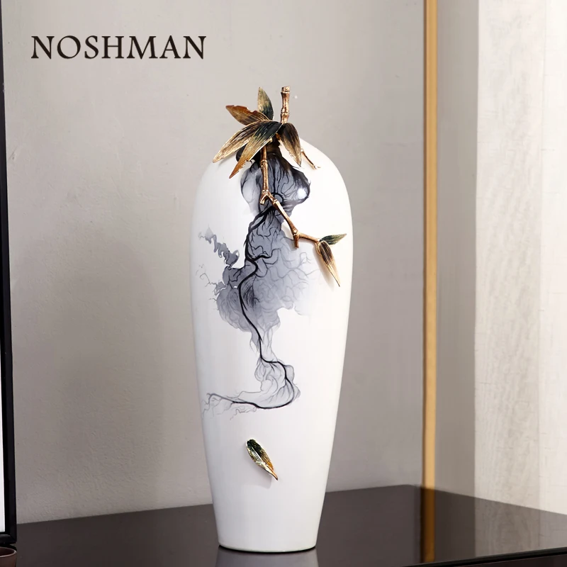 

NOSHMAN Home Hotel Decorative Vase Chinese Style Ceramic Vase Gift for Family Retro White Porcelain