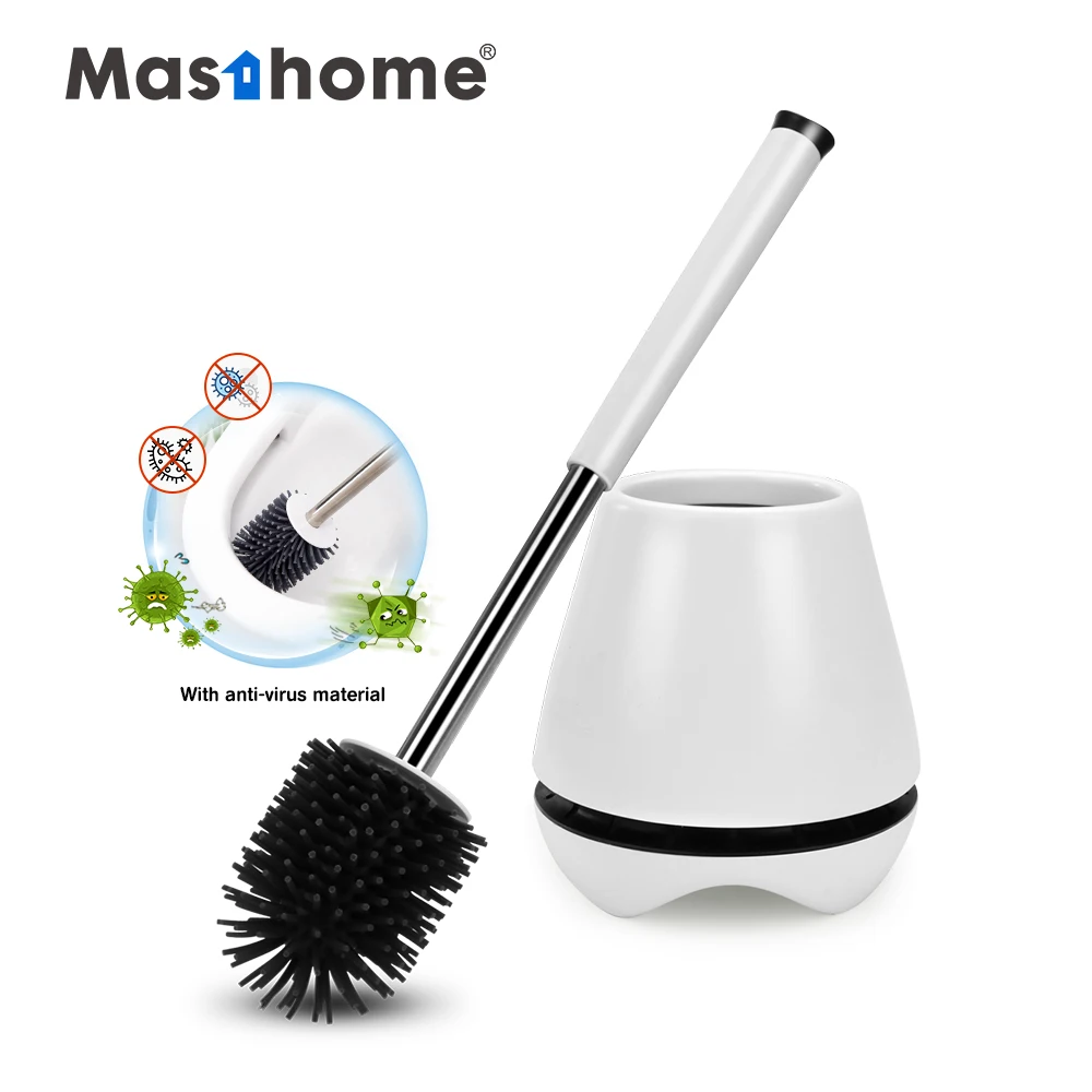 

Masthome soft TPR standing silicone toilet brush for bathroom cleaning with holder set with Disinfecting effervescent tablets, White