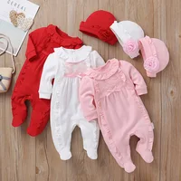 

Newborn Autumn Winter Baby Girl Clothing Lace Jumpsuit Overall with Cap White Pink Sleeping Bag Infant Baby Clothes