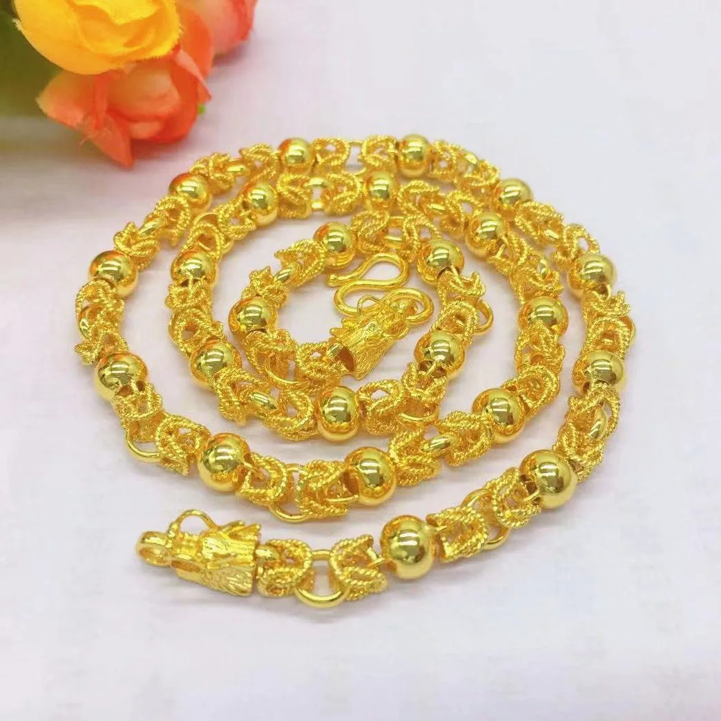 

Vietnam Alluvial Gold Necklace Yellow Plated Small Cloth Pattern Men's Fashion Elegant Jewelry Wholesale Factory Direct Sales