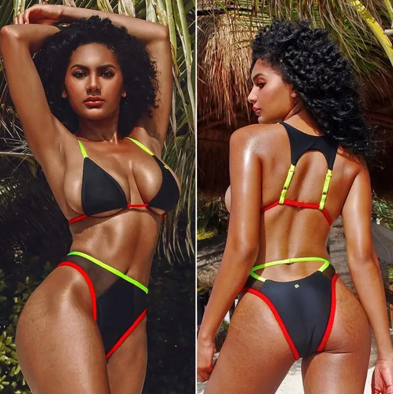 

NEW STOCK 3Colors Triangle Top Swimwear Sheer Mesh Sexy Lady Brazilian Bikini