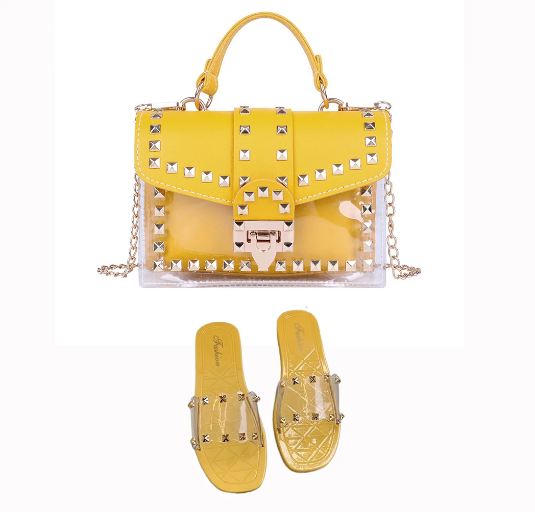 

Women summer beach sandals matching bags fashion girls jelly sandals and handbag set ladies slippers match mobile phone bags, 5 color