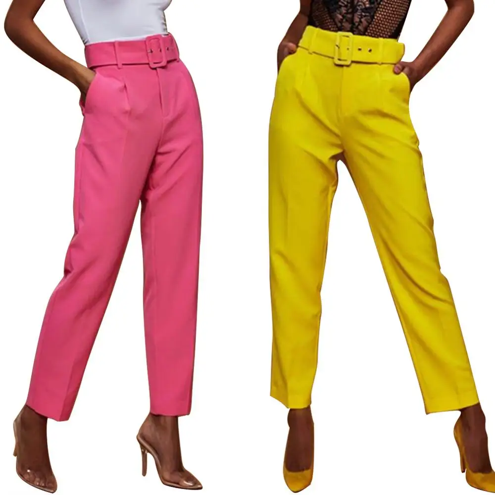 

Women's Stretch Slim Skinny Solid Casual Business Office Trousers Straight Pants