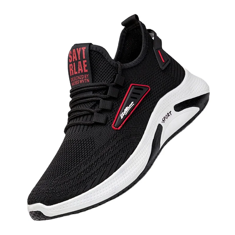 

Men sport shoes black white fly knit flat casual fashion big size39-45 running male trainers sneakers footwears, Black red white