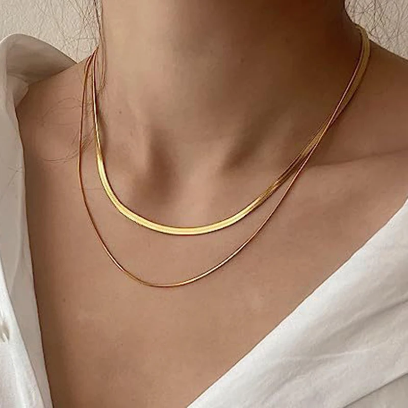 

18K Gold Plated Snake Chain Necklace Layered Gold Herringbone Choker Necklaces for Women Girl Gifts Jewelry