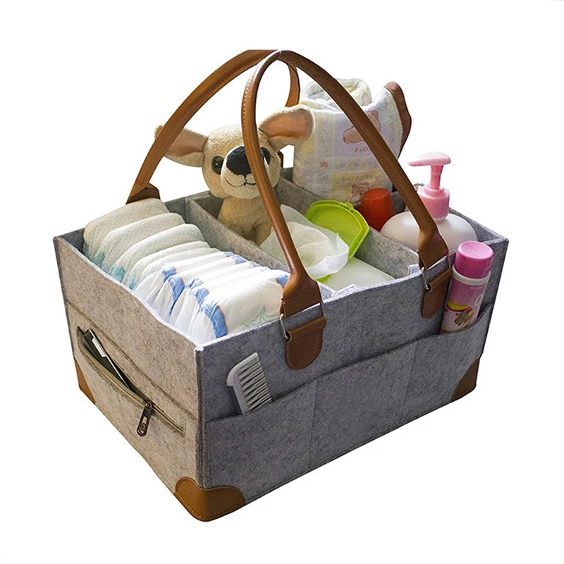 

Wholesale Felt Organizer Hanging Bag Portable Storage Basket Baby Diaper Caddy With Changing Pad, Grey/in stock