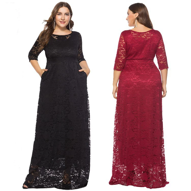 

Plus Size Evening Dress Hollow Out Maxi Lace Party Dress, 12 colors