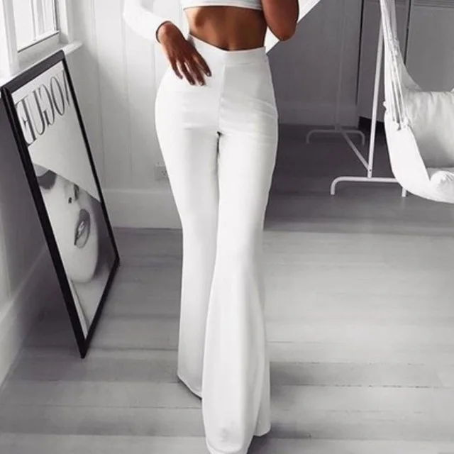 

Women Pants Fashion Solid Bell-bottoms Pants Female Solid Full Length Trousers Pantalon Femme Elegante