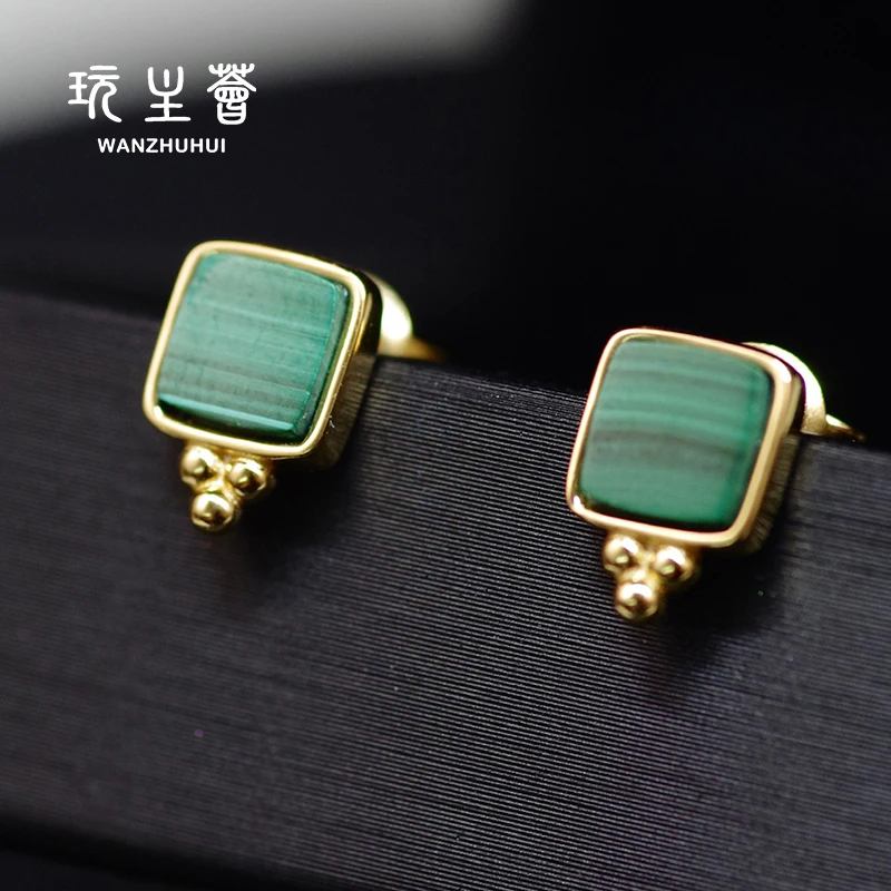 

Luxury fine jewelry natural malachite 925 silver 18k gold plated earrings