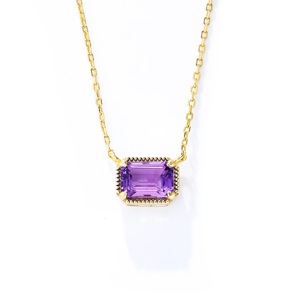 Fulsun Ladies Dainty 14K Gold Plated 925 Sterling Silver Fine Jewelry Zircon Collarbone Chain Charm Amethyst Necklace Jewellery
