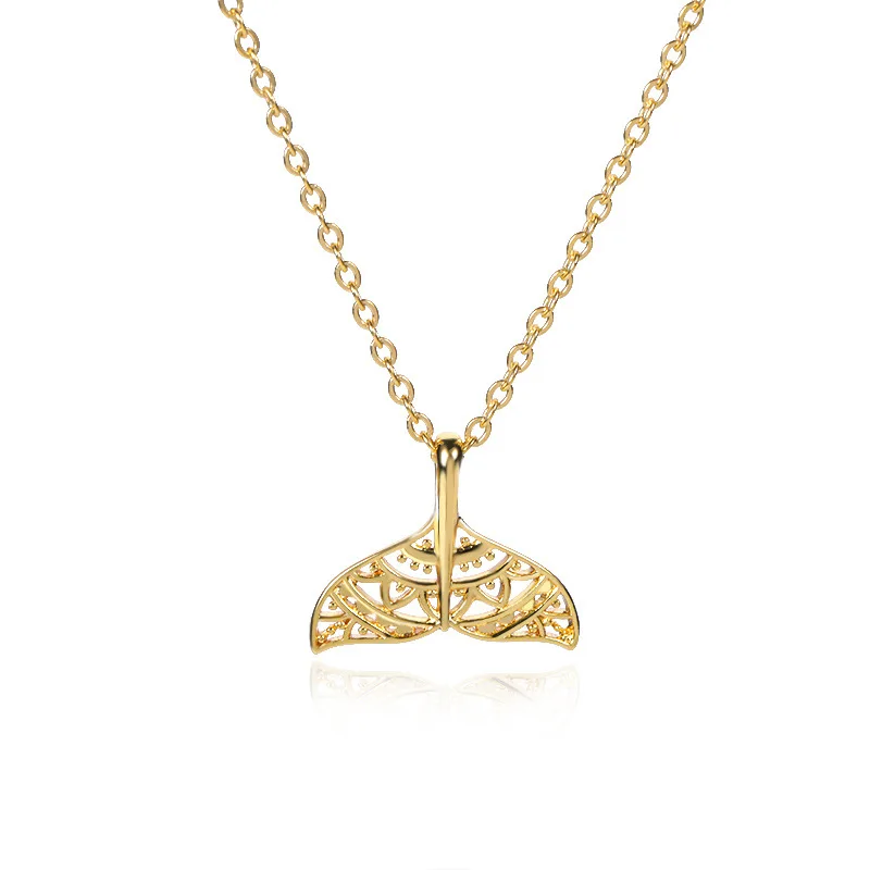 

2021 New Design Stainless Steel Hollow Out Whale Tail Pendant Necklace For Women