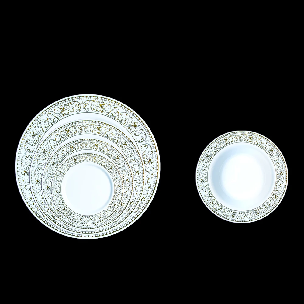 

10.25" Dinner and 7.5" Salad Combo Gold Trim Real China Design Disposable Plastic party wedding Plates, White