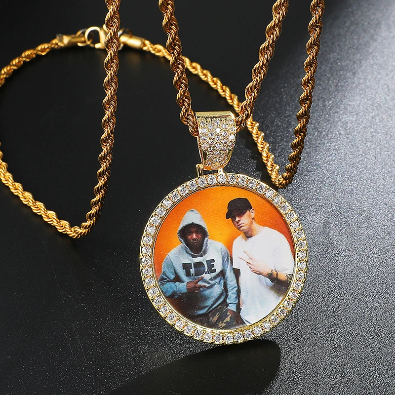 

Custom Photo Memory Solid Pendant Hip Hop Jewelry Personalized Cubic Zircon Chains Gift, 18k gold