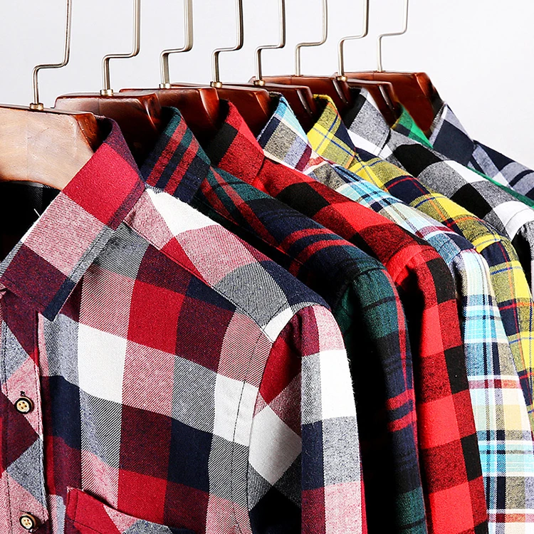 

Custom Wear Clothing Casual Breathable Red Green Long Sleeve Pocket Flannel Plaid Check Shirts For Mens