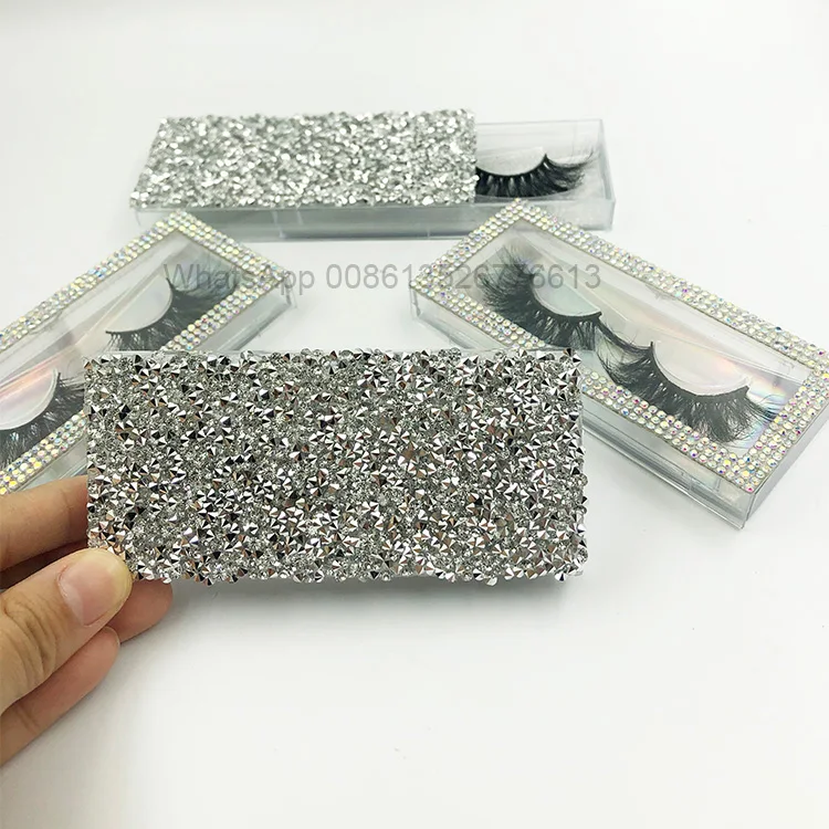 

Mink Eyelashes Diamond Bling Packaging Boxes 5D Fluffy 25mm Mink Lashes Rhinestone Eyelash Lash Box, Natural black