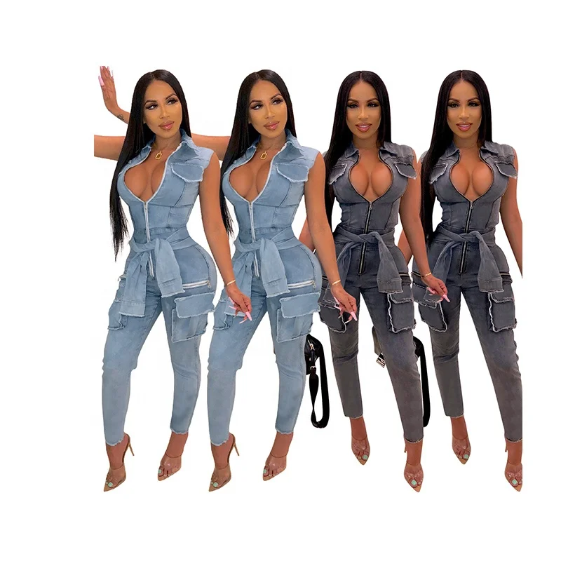 

Women's wear denim fashion zipper rompers and jumpsuit for women clubwear
