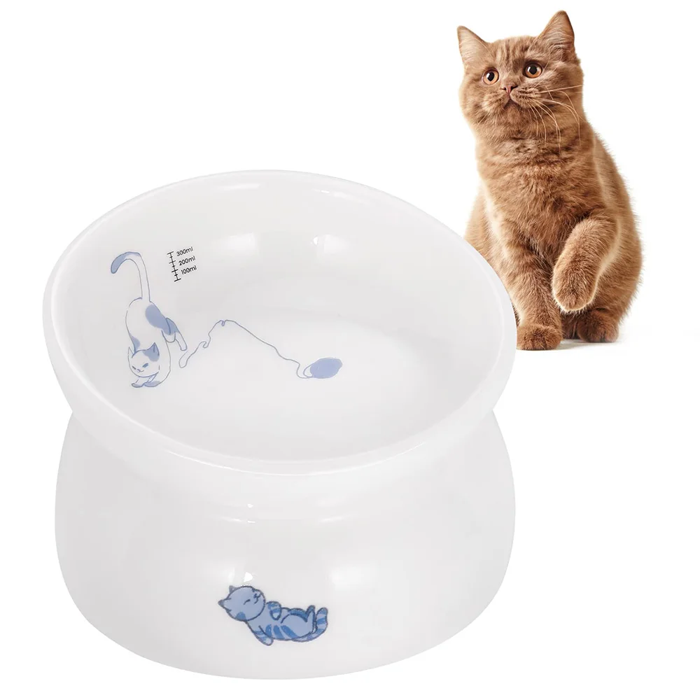 

Custom Porcelain Cat Food Container 15 degrees Tilted Elevated Food Water Bowls Cat Spine Stress Free Ceramic Cat Food Bowl