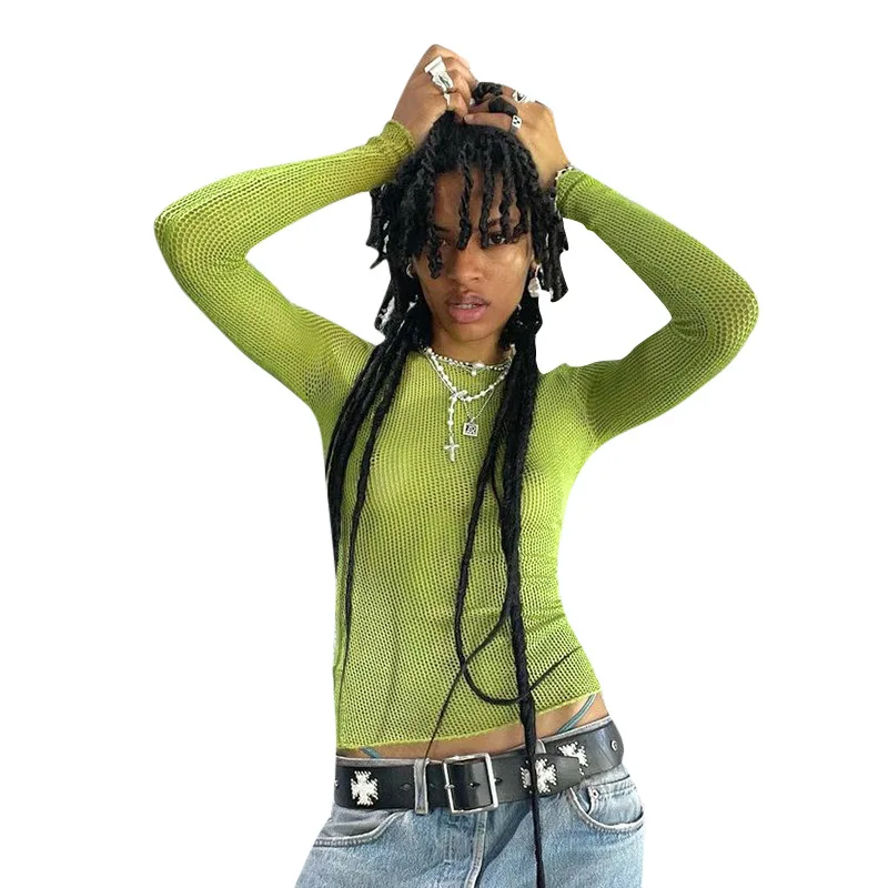 

New design tops for women 2021 long sleeve tops girls t shirts casual city pullover mesh women shirt long sleeve top