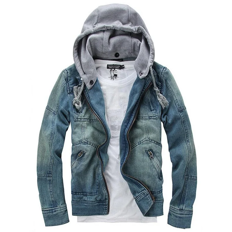 

2021 autumn new men's men's hooded denim jacket outdoor casual jeans jacket coat coat coat, Blue