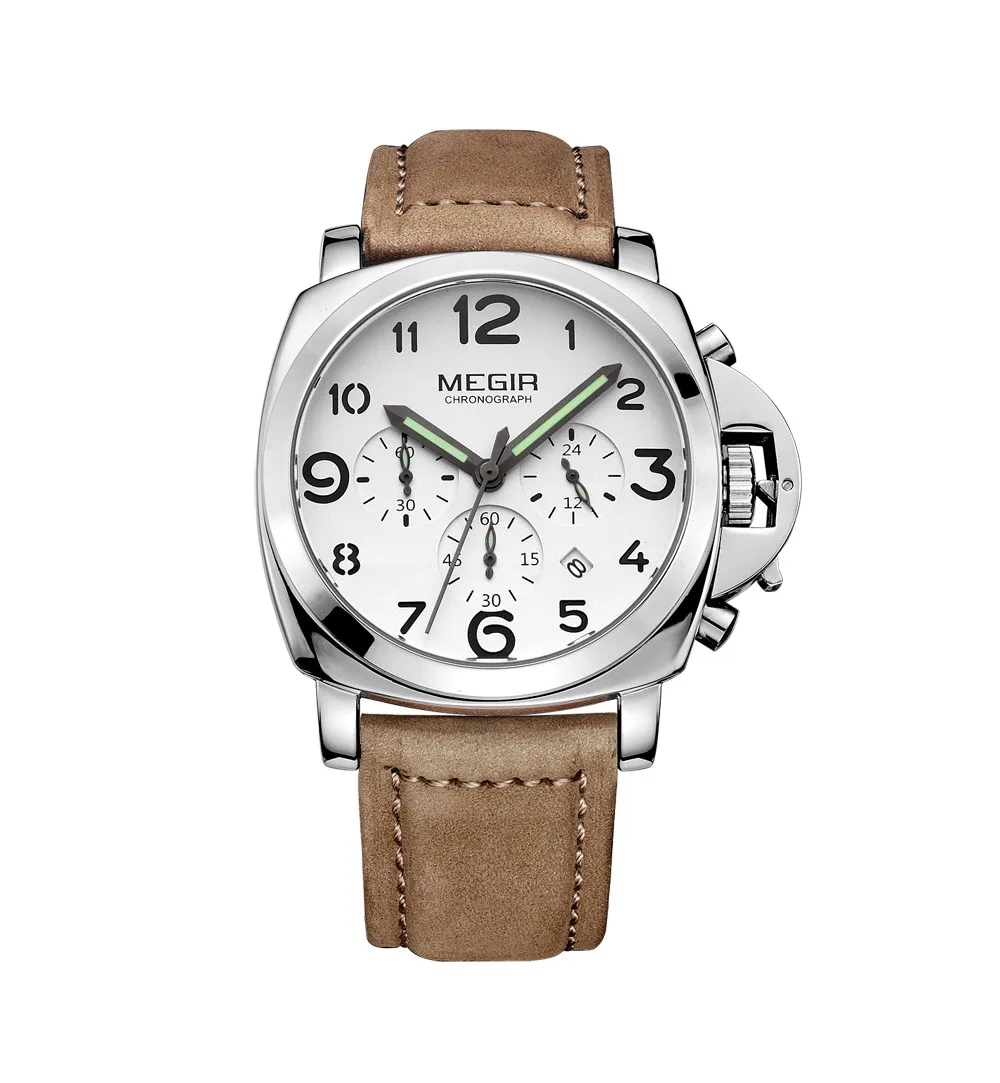 

Reloj Megir 3406 Quartz casual fashion watches men big dial customized brand Analog Display Men Leather Wristwatch