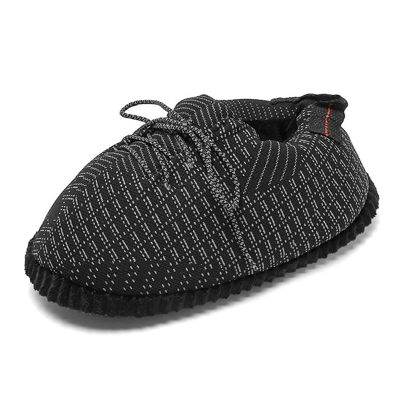 

Winter Black Men and Women Funny Flat Fluffy Cotton Plush Sneakers Slippers