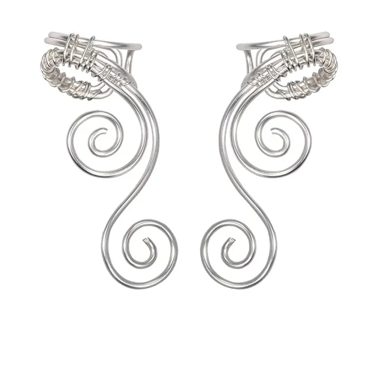 

SC Fashion Non Pierced Clip on Earrings Vintage Silver Ear Cuffs Handmade Wrapped Wire Elf Ear Cuffs Earrings for Women