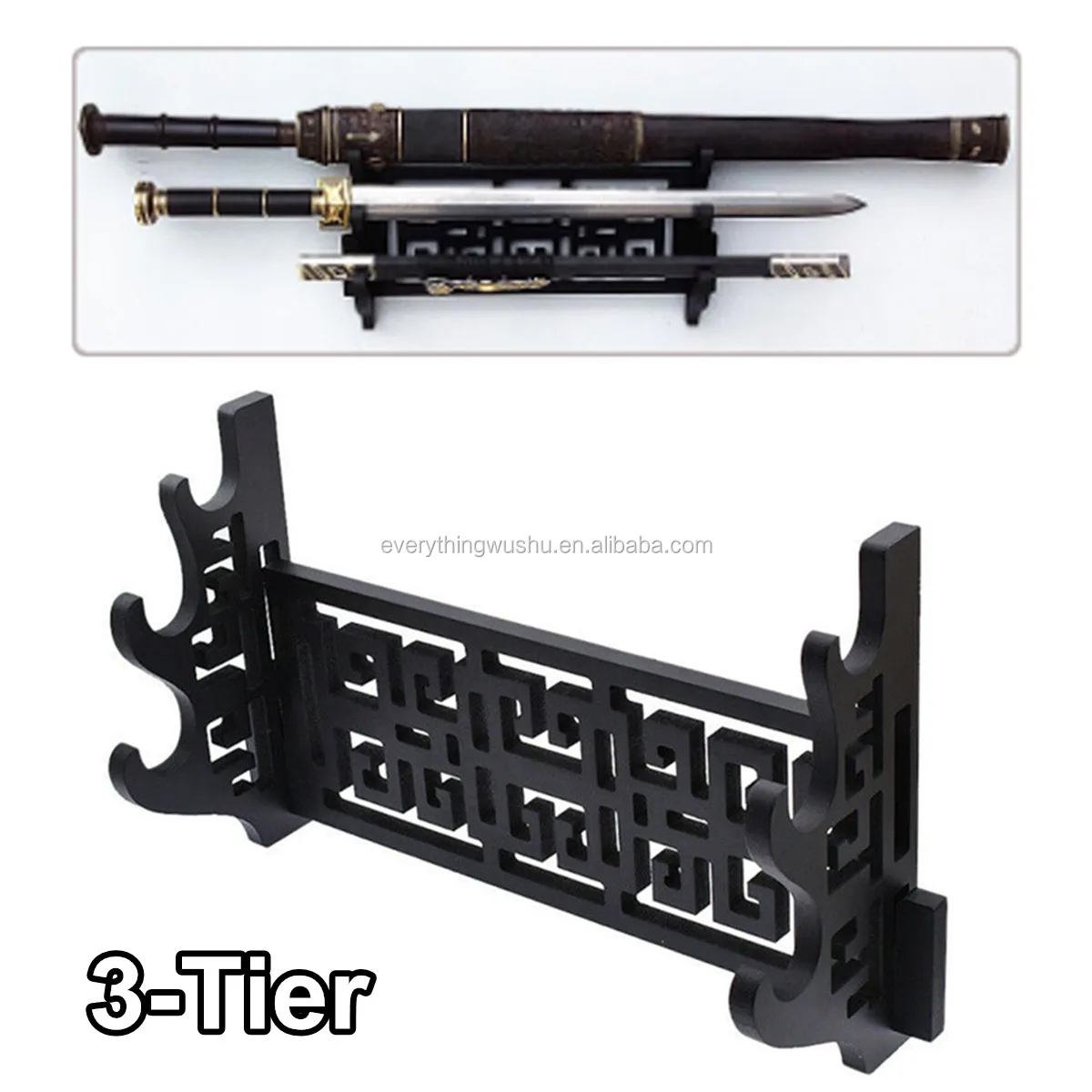 Wall Mounted 3 Layers Samurai Katana Sword Holders Wushu Kungfu Martial Arts Rack