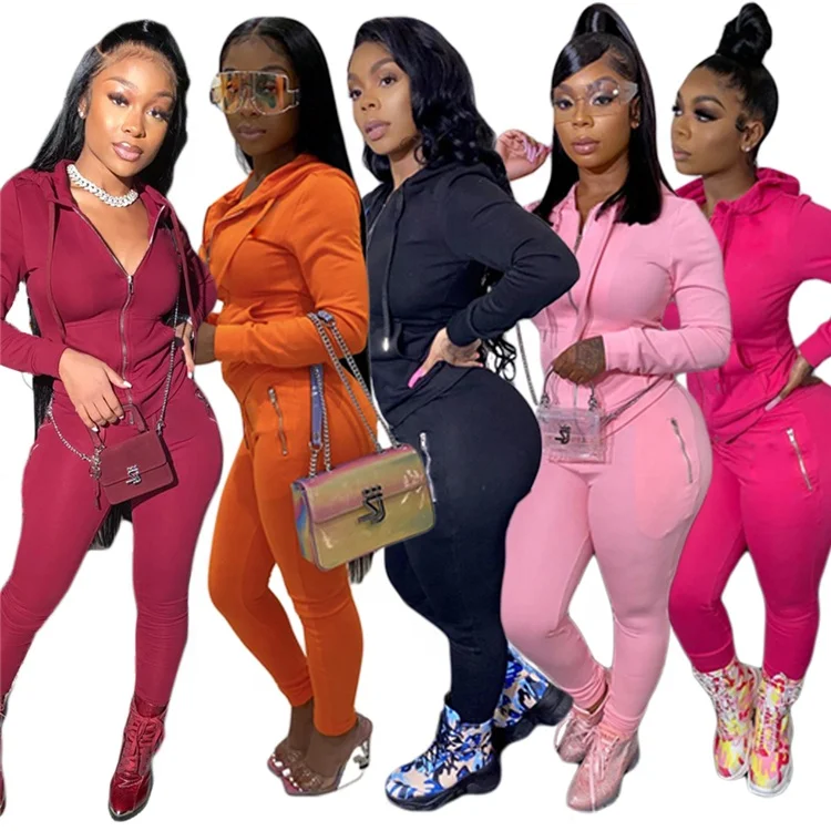 

Casual Zipper Long Sleeve Hoodies Crop Tops Pants Tracksuits 2 Piece Winter Sets For Women, Multiple colors to choose