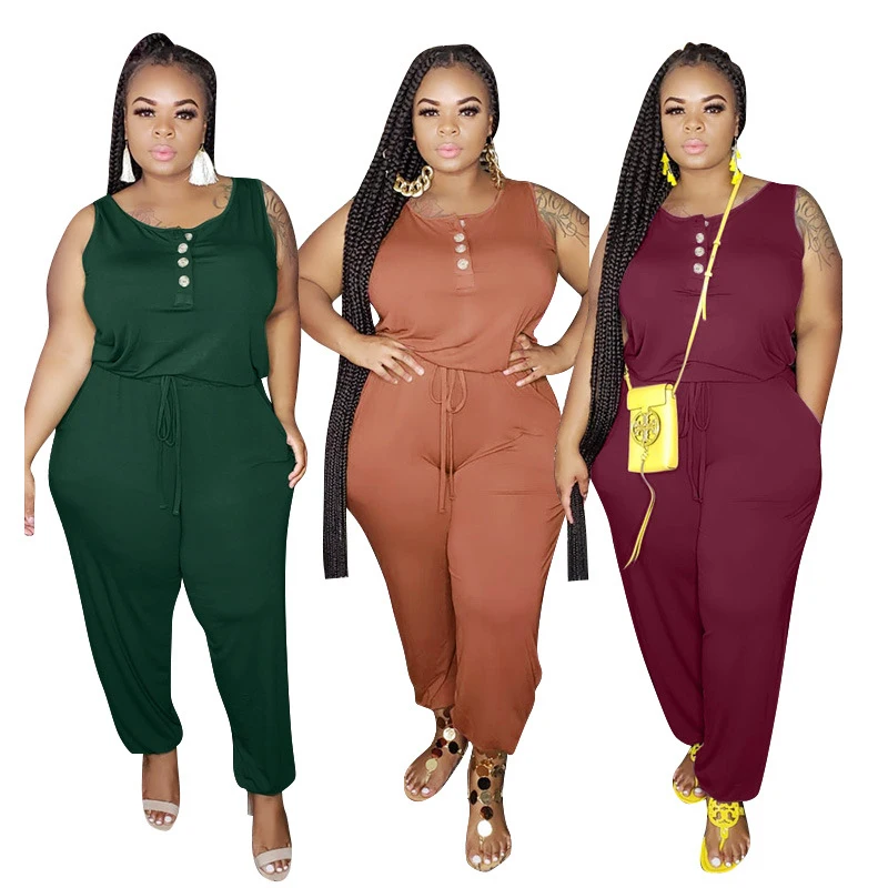 

hot sale fashion women's casual jumpsuits bodysuit plus size women clothing sleeveless long jumpsuit [E2T], Solid colors