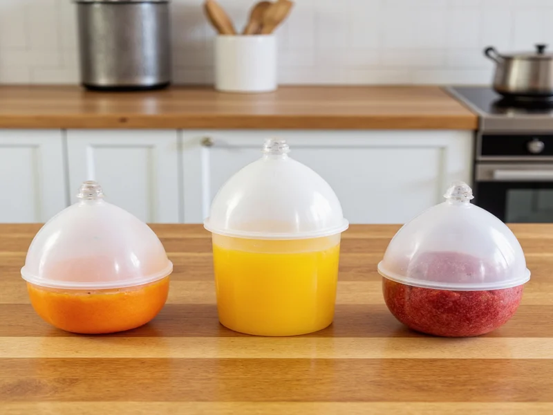 Three homemade fruit fly traps arranged on kitchen counter