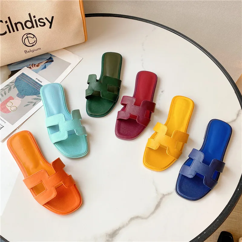 

hotsale H summer shoes candy color slippers custom outdoor beach PVC slide sandal for women, Multi color