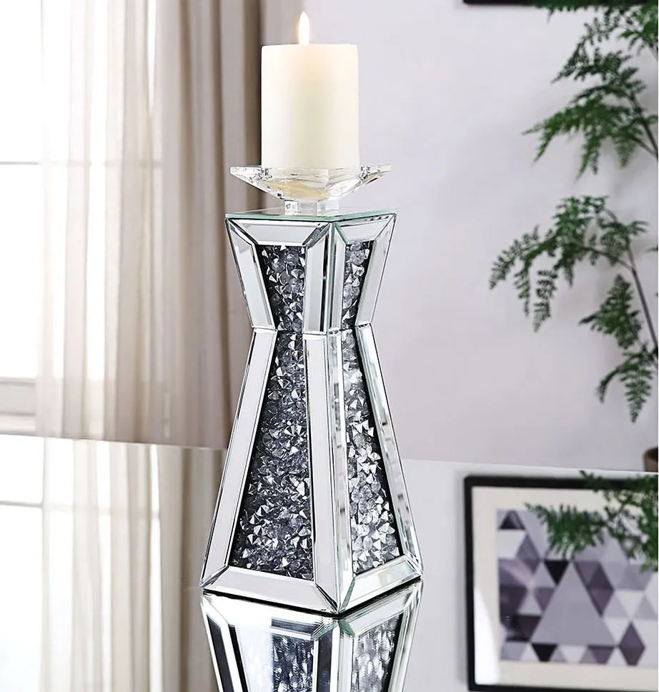 Unique Design Mirrored Home Decoration Crushed Diamond Candle Holder