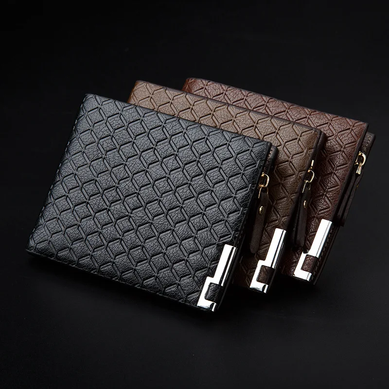 

Custom Men's Cross Casual Wallet Fashion Embossed Hardware Clip Zipper Coin Purse Minimalist travel passport wallet