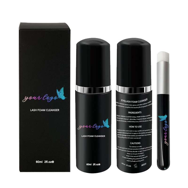 

Custom Own Logo 60ml Black eyelash extension shampoo Lash foaming cleanser lash after care kit