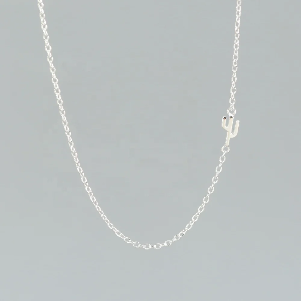 

In stock Tiny Sideways Cactus Charm Necklace 925 Sterling Silver Minimalist Necklace, Sliver/gold/rose gold