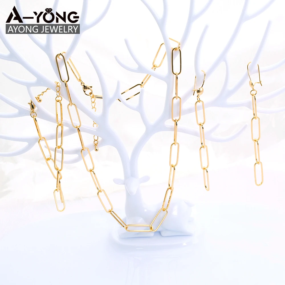 

High quality gold necklace chain link chain bracelet jewelry sets for women