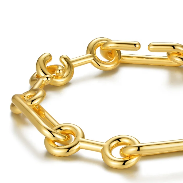 

High Quality 18K Gold Plated Environmental Brass Unique Chain Shape Bracelet B202154