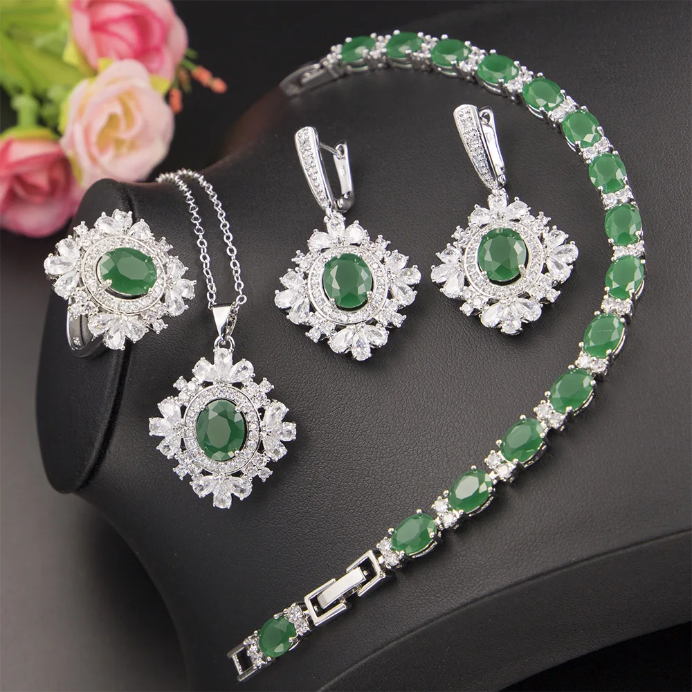 

Luxury 18k gold plated emerald diamond snowflake jewelry sets 2020