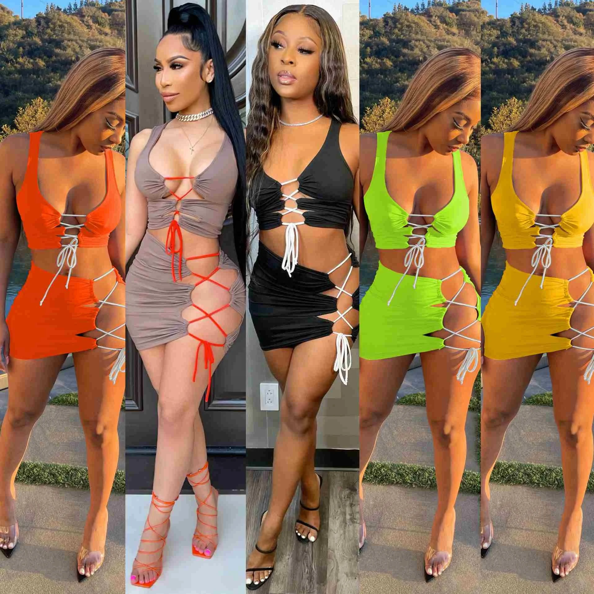 

CY1329 Womens clothing ladies Bandage vest hollow sleeveless hip sexy fitted dresses 2021, 5 colors