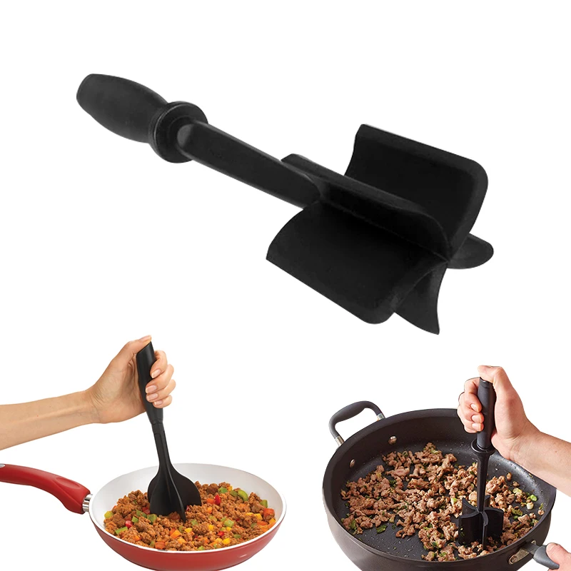 

Household Durable Kitchen Cooking Gadget Ground Beef Chopper Fruit Vegetables Crusher Meat Masher, Black