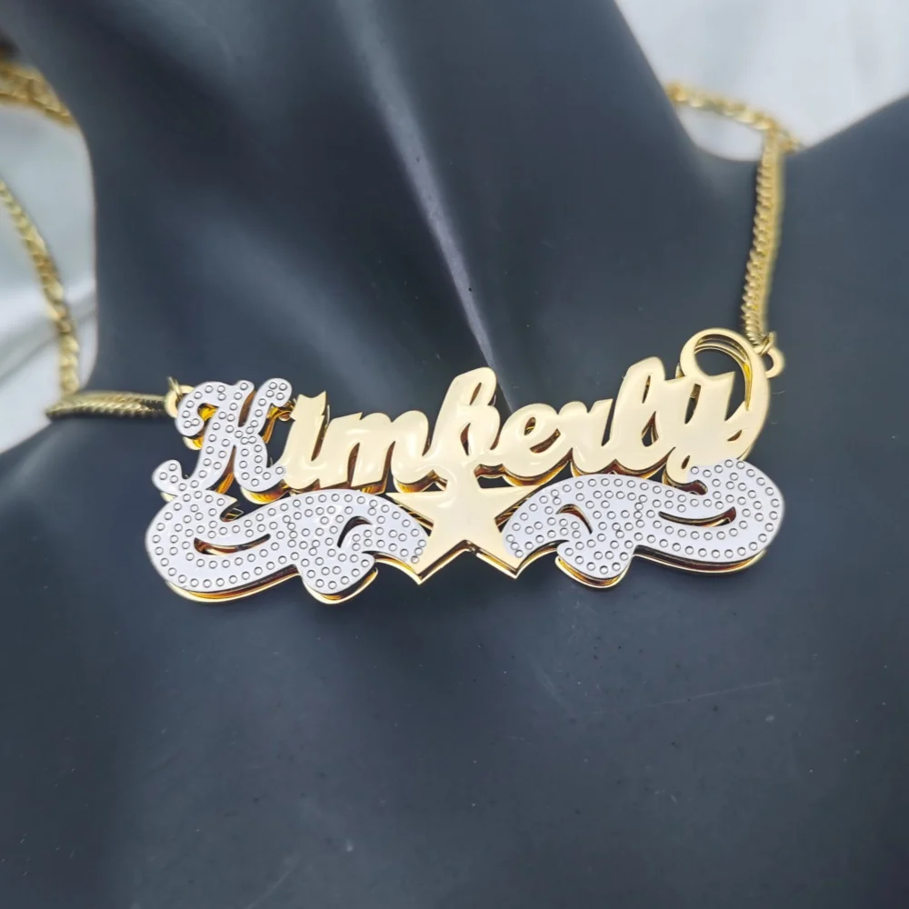 Qiuhan Two Color Star Custom Name Pendant Necklace Hiphop Pendant Jewelry Gift