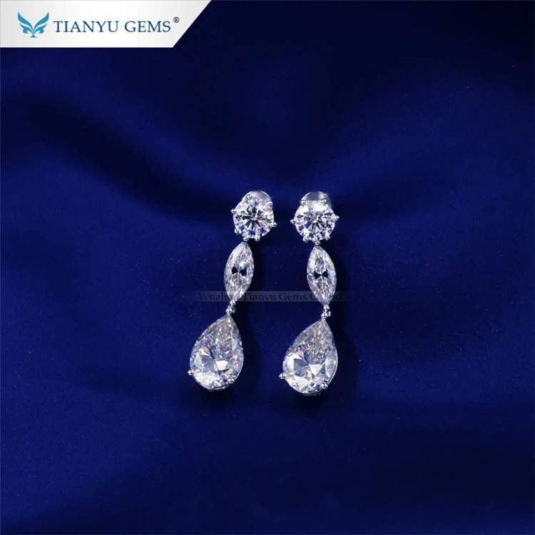 

Tianyu gems big moissanite diamonds white gold long earring for women 10k gold Drop Earrings