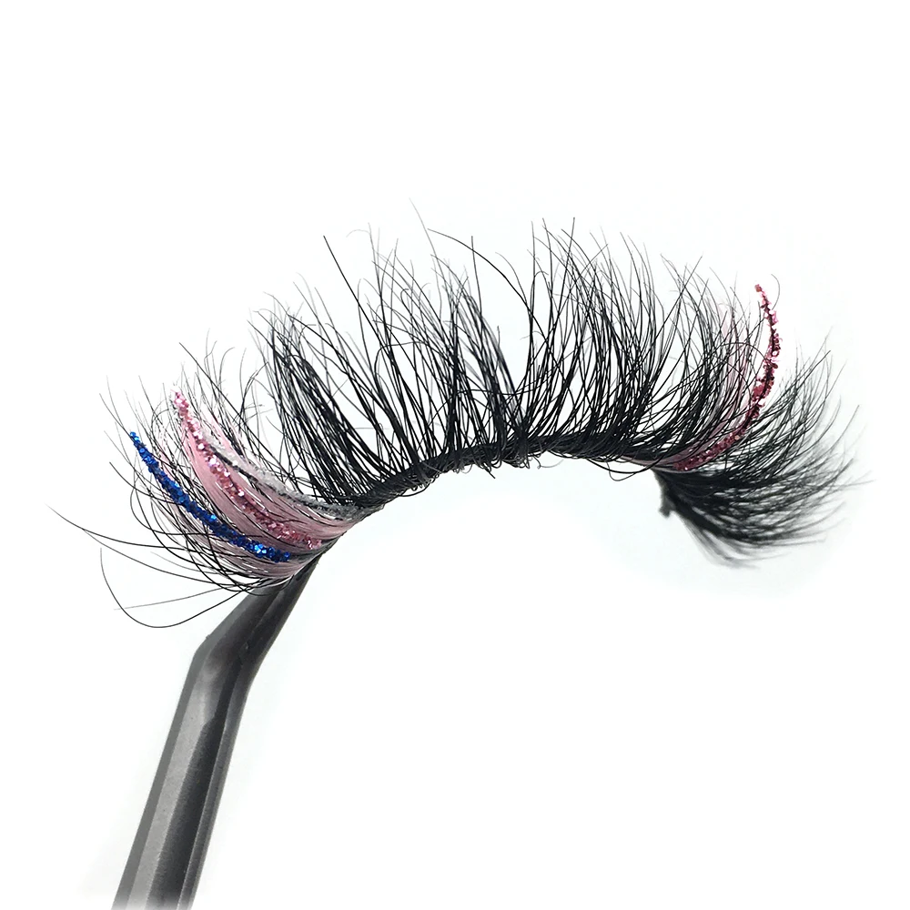 

Full Natural Thick Cross False lash Wholesale 18MM 25mm handmade 3d 5d fluffy mink pink glitter strip colored eyelashes, Natural black