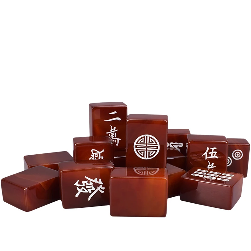 

36mm Chinese Traditional Mahjong Games Classic Chinese TOP GRADE NATURAL RED AGATE GEMSTONE MAHJONG SET, Red color